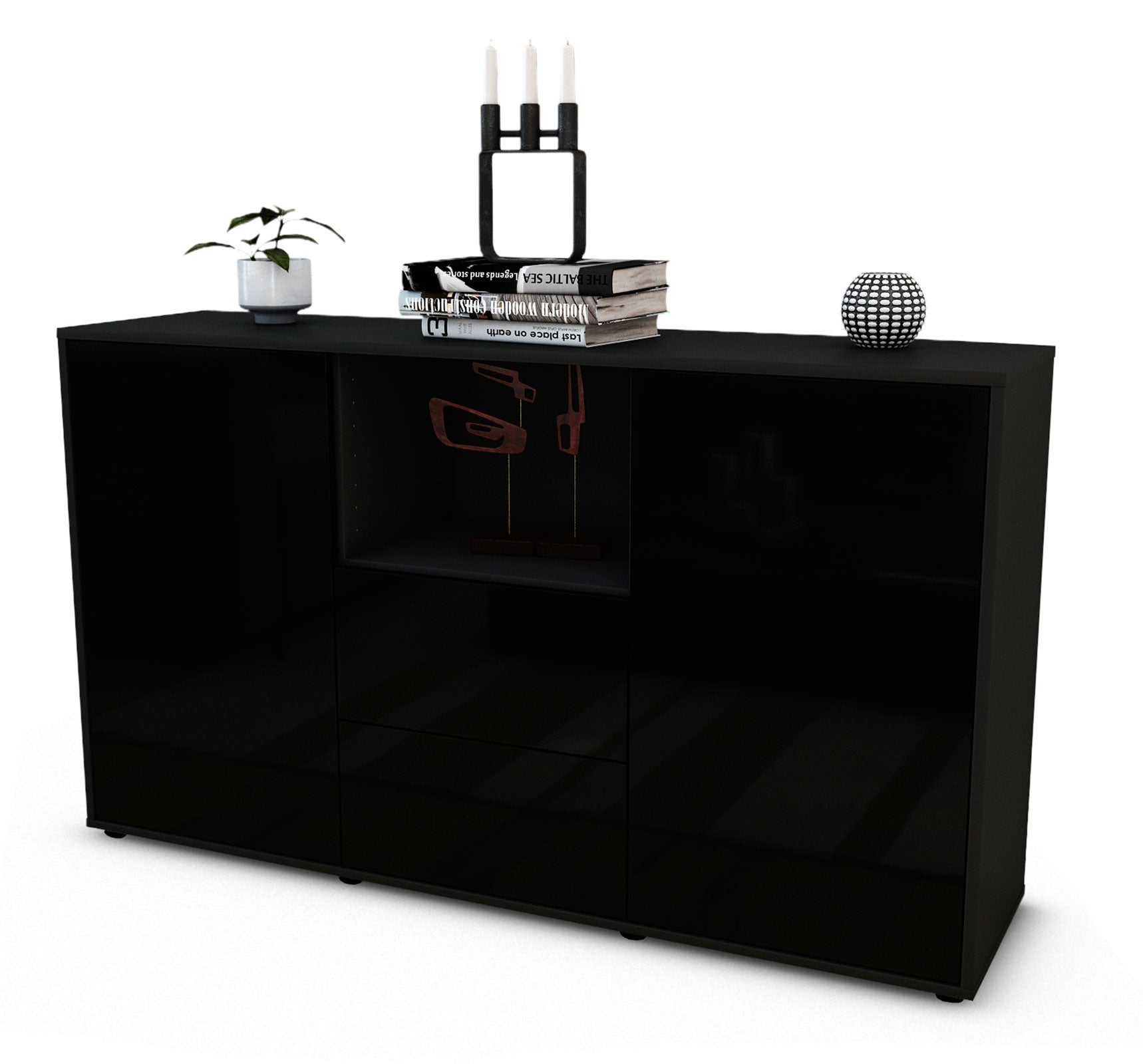 Sideboard Donika | Korpus Anthrazit | Front in Hochglanz Schwarz | 136x79x35cm (BxHxT) 1 Sideboard Donika | Korpus Anthrazit | Front in Hochglanz Schwarz | 136x79x35cm (BxHxT)