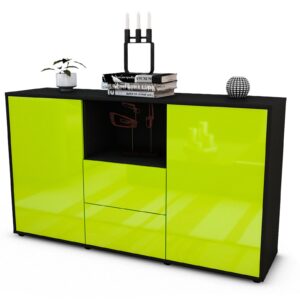 Sideboard Donika | Korpus Anthrazit | Front in Hochglanz Grün | 136x79x35cm (BxHxT)