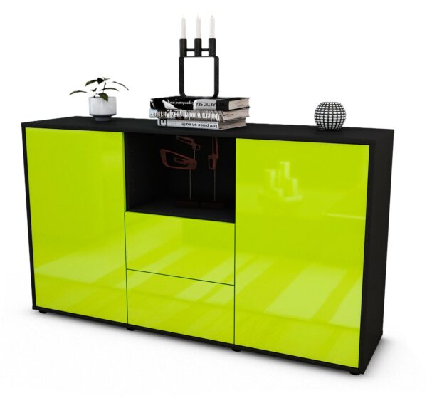 Sideboard Donika | Korpus Anthrazit | Front in Hochglanz Grün | 136x79x35cm (BxHxT)