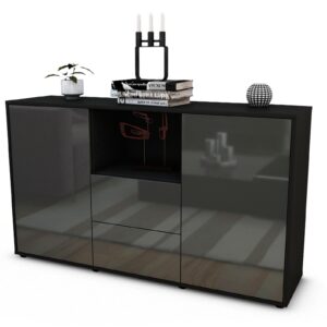 Sideboard Donika | Korpus Anthrazit | Front in Hochglanz Grau | 136x79x35cm (BxHxT)