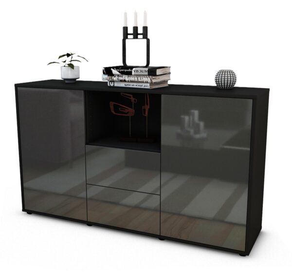 Sideboard Donika | Korpus Anthrazit | Front in Hochglanz Grau | 136x79x35cm (BxHxT)