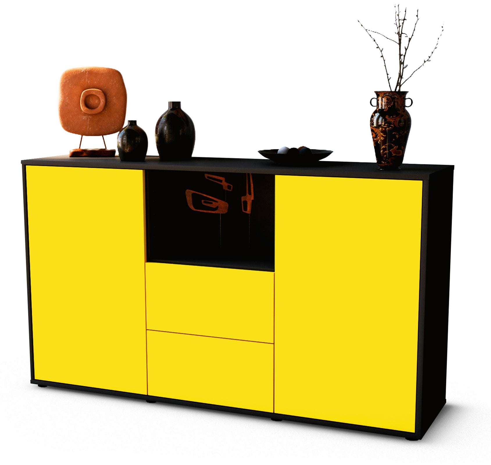 Sideboard Donika | Korpus Anthrazit | Front in Gelb | 136x79x35cm (BxHxT) 1 Sideboard Donika | Korpus Anthrazit | Front in Gelb | 136x79x35cm (BxHxT)