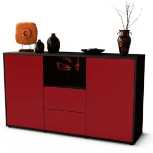Sideboard Donika | Korpus Anthrazit | Front in Bordeaux | 136x79x35cm (BxHxT)