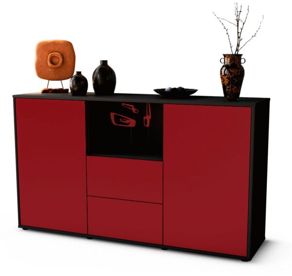 Sideboard Donika | Korpus Anthrazit | Front in Bordeaux | 136x79x35cm (BxHxT)