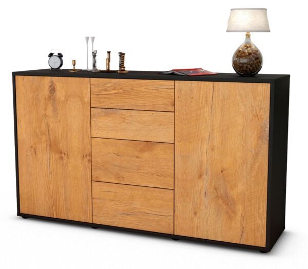 Sideboard Donna | Korpus Anthrazit | Front in Eiche Holz Optik | 136x79x35cm (BxHxT)