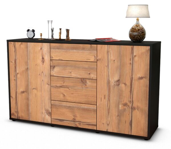 Sideboard Donna | Korpus Anthrazit | Front in Pinie Holz Optik | 136x79x35cm (BxHxT)