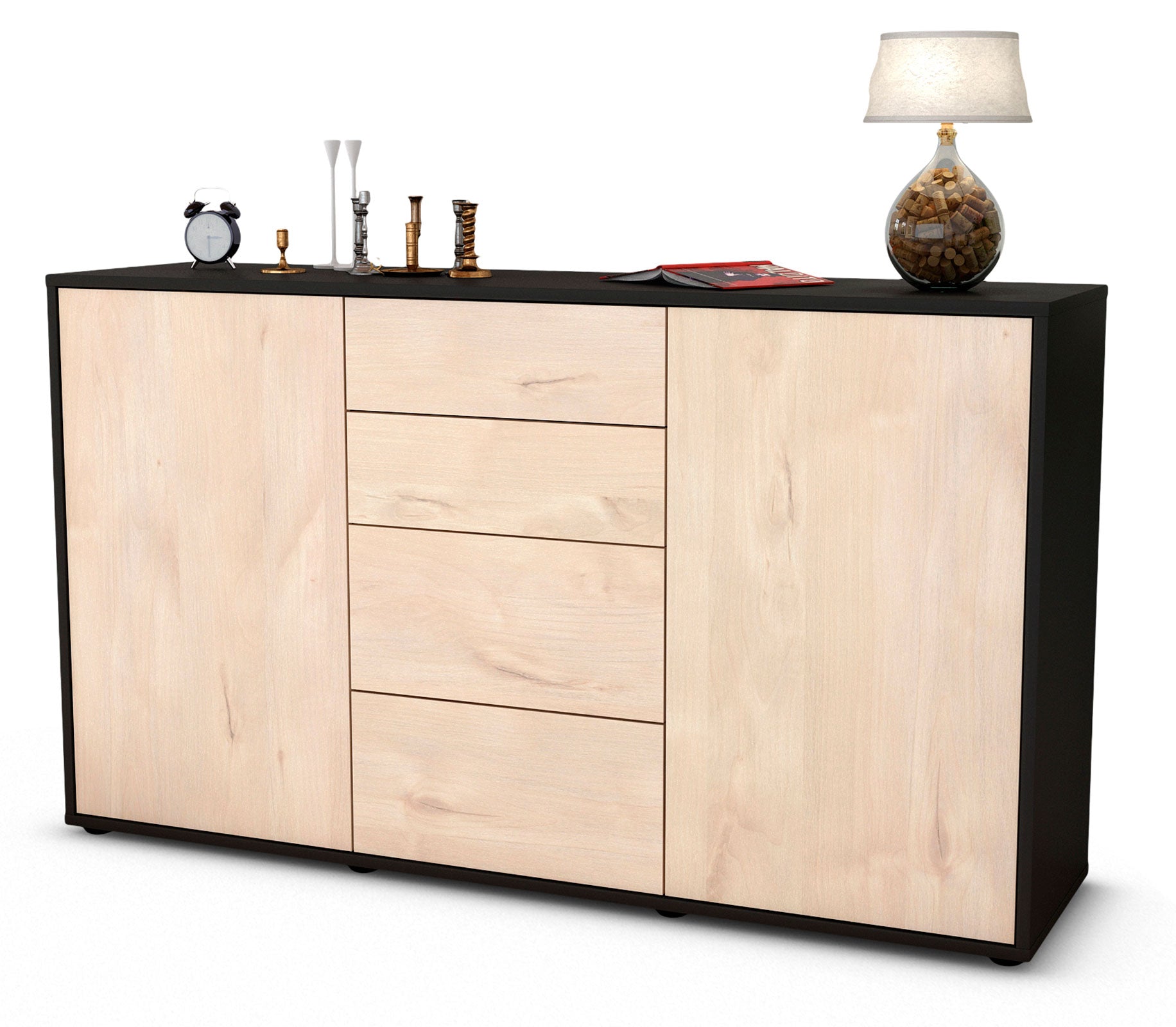 Sideboard Donna | Korpus Anthrazit | Front in Zeder Holz Optik | 136x79x35cm (BxHxT) 1 Sideboard Donna | Korpus Anthrazit | Front in Zeder Holz Optik | 136x79x35cm (BxHxT)