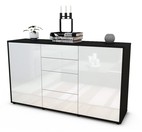 Sideboard Donna | Korpus Anthrazit | Front in Hochglanz Weiß | 136x79x35cm (BxHxT)