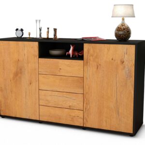 Sideboard Donnice | Korpus Anthrazit | Front in Eiche Holz Optik | 136x79x35cm (BxHxT)