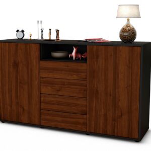 Sideboard Donnice | Korpus Anthrazit | Front in Walnuss Holz Optik | 136x79x35cm (BxHxT)