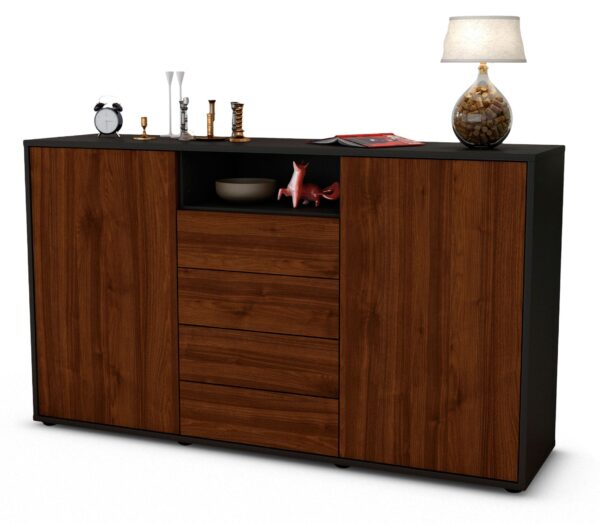 Sideboard Donnice | Korpus Anthrazit | Front in Walnuss Holz Optik | 136x79x35cm (BxHxT)