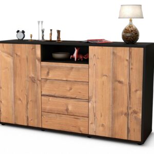Sideboard Donnice | Korpus Anthrazit | Front in Pinie Holz Optik | 136x79x35cm (BxHxT)