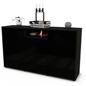 Sideboard Donnice | Korpus Anthrazit | Front in Hochglanz Schwarz | 136x79x35cm (BxHxT)