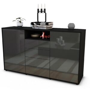 Sideboard Donnice | Korpus Anthrazit | Front in Hochglanz Grau | 136x79x35cm (BxHxT)
