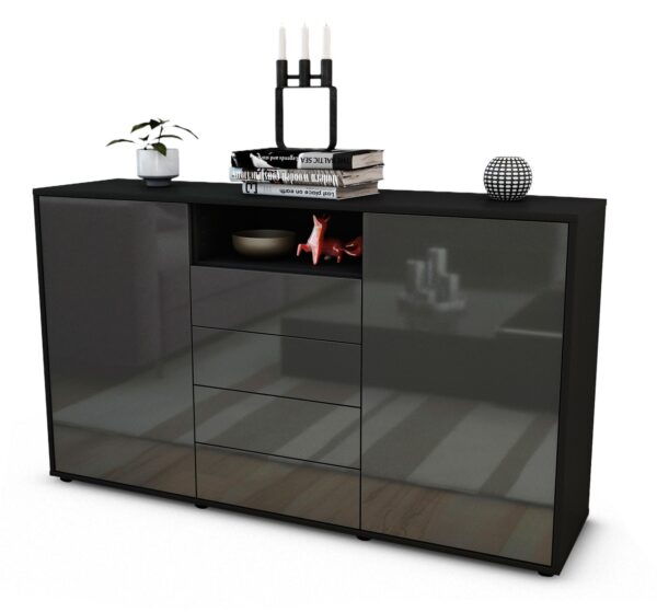 Sideboard Donnice | Korpus Anthrazit | Front in Hochglanz Grau | 136x79x35cm (BxHxT)