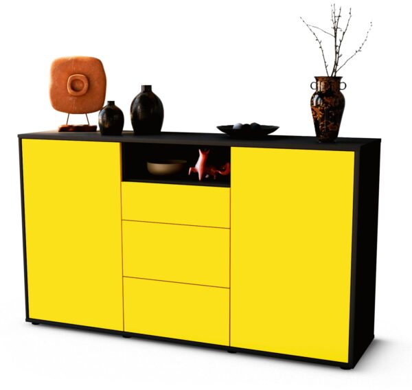 Sideboard Donnice | Korpus Anthrazit | Front in Gelb | 136x79x35cm (BxHxT)
