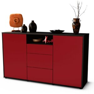 Sideboard Donnice | Korpus Anthrazit | Front in Bordeaux | 136x79x35cm (BxHxT)