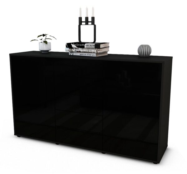 Sideboard Dorelly | Korpus Anthrazit | Front in Hochglanz Schwarz | 136x79x35cm (BxHxT)