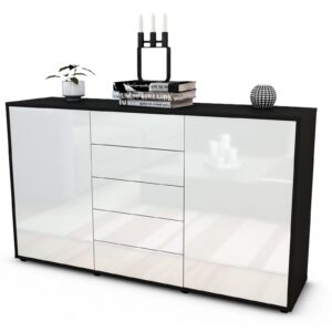 Sideboard Dorelly | Korpus Anthrazit | Front in Hochglanz Weiß | 136x79x35cm (BxHxT)