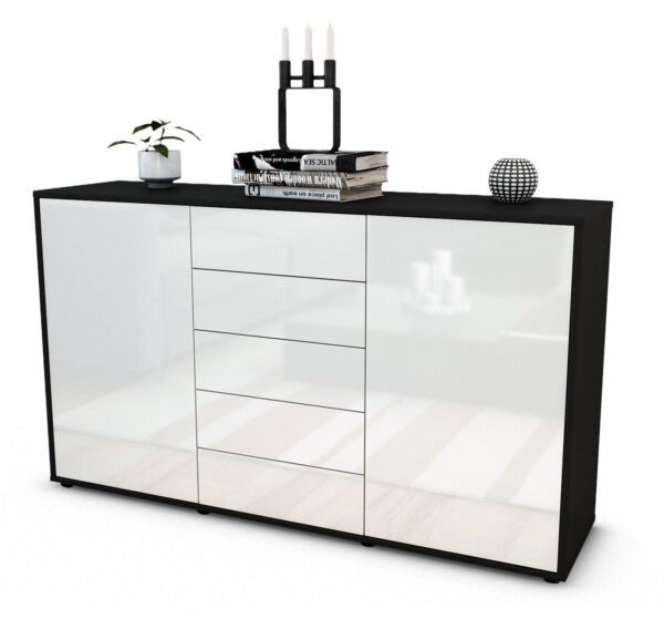 Sideboard Dorelly | Korpus Anthrazit | Front in Hochglanz Weiß | 136x79x35cm (BxHxT)