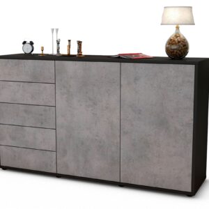 Sideboard Dorentina | Korpus Anthrazit | Front in Beton Optik | 136x79x35cm (BxHxT)