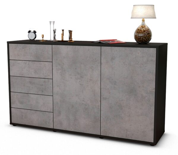 Sideboard Dorentina | Korpus Anthrazit | Front in Beton Optik | 136x79x35cm (BxHxT)