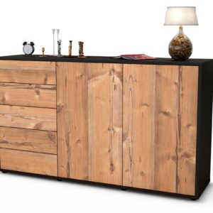 Sideboard Dorentina | Korpus Anthrazit | Front in Pinie Holz Optik | 136x79x35cm (BxHxT)
