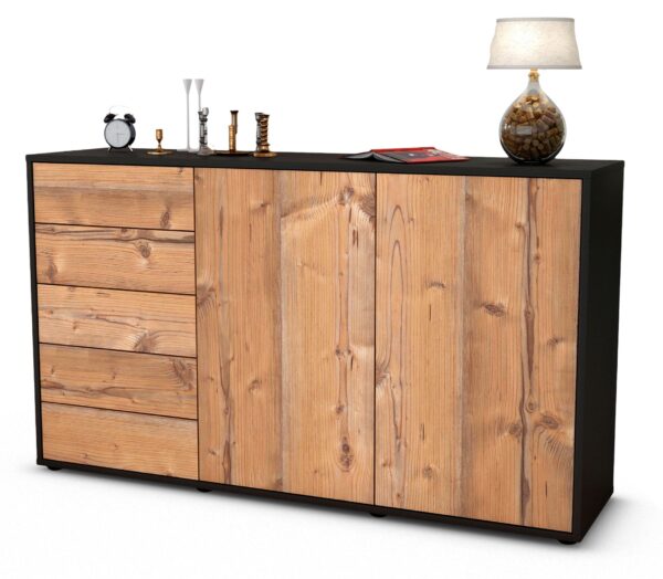 Sideboard Dorentina | Korpus Anthrazit | Front in Pinie Holz Optik | 136x79x35cm (BxHxT)