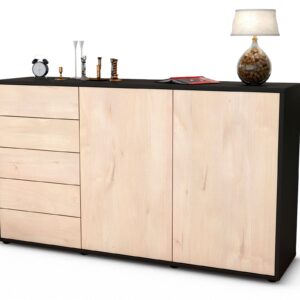 Sideboard Dorentina | Korpus Anthrazit | Front in Zeder Holz Optik | 136x79x35cm (BxHxT)