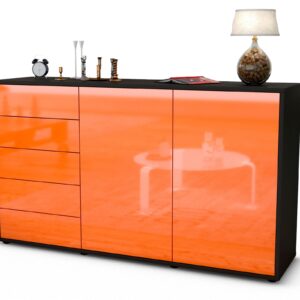 Sideboard Dorentina | Korpus Anthrazit | Front in Hochglanz Orange | 136x79x35cm (BxHxT)