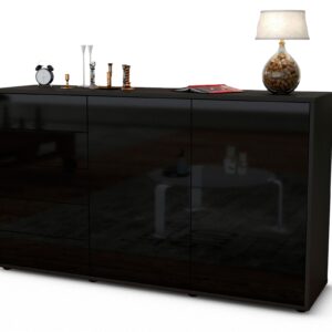 Sideboard Dorentina | Korpus Anthrazit | Front in Hochglanz Schwarz | 136x79x35cm (BxHxT)