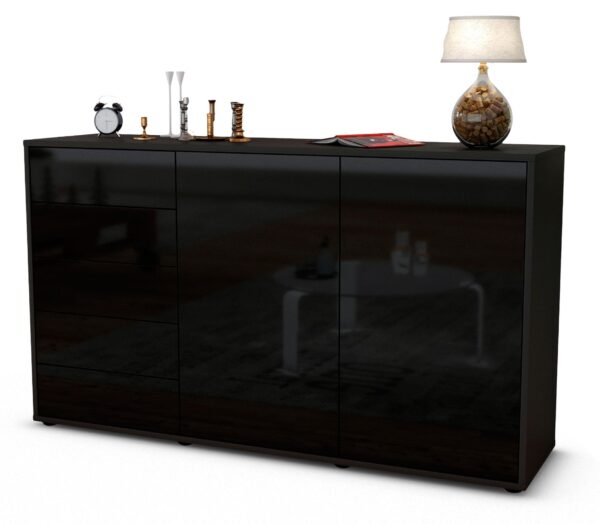 Sideboard Dorentina | Korpus Anthrazit | Front in Hochglanz Schwarz | 136x79x35cm (BxHxT)