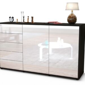 Sideboard Dorentina | Korpus Anthrazit | Front in Hochglanz Weiß | 136x79x35cm (BxHxT)