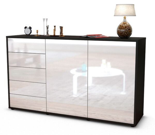 Sideboard Dorentina | Korpus Anthrazit | Front in Hochglanz Weiß | 136x79x35cm (BxHxT)