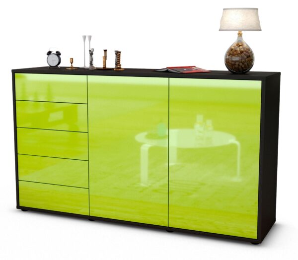 Sideboard Dorentina | Korpus Anthrazit | Front in Hochglanz Grün | 136x79x35cm (BxHxT)