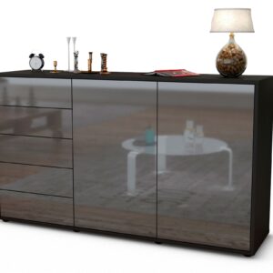 Sideboard Dorentina | Korpus Anthrazit | Front in Hochglanz Grau | 136x79x35cm (BxHxT)
