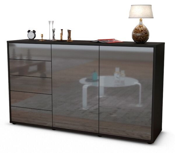 Sideboard Dorentina | Korpus Anthrazit | Front in Hochglanz Grau | 136x79x35cm (BxHxT)