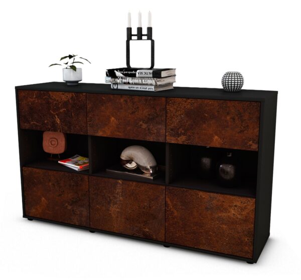 Sideboard Dorett | Korpus Anthrazit | Front in Rost Optik | 136x79x35cm (BxHxT)