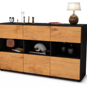 Sideboard Dorett | Korpus Anthrazit | Front in Eiche Holz Optik | 136x79x35cm (BxHxT)