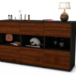 Sideboard Dorett | Korpus Anthrazit | Front in Walnuss Holz Optik | 136x79x35cm (BxHxT)