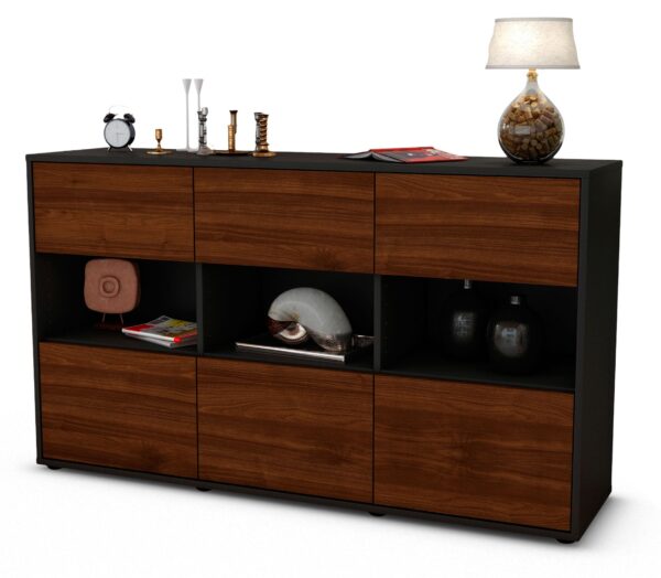 Sideboard Dorett | Korpus Anthrazit | Front in Walnuss Holz Optik | 136x79x35cm (BxHxT)