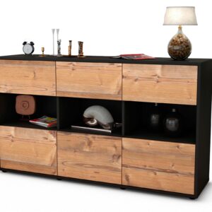 Sideboard Dorett | Korpus Anthrazit | Front in Pinie Holz Optik | 136x79x35cm (BxHxT)