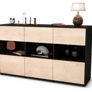 Sideboard Dorett | Korpus Anthrazit | Front in Zeder Holz Optik | 136x79x35cm (BxHxT)
