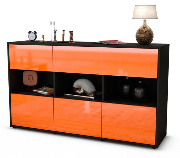 Sideboard Dorett | Korpus Anthrazit | Front in Hochglanz Orange | 136x79x35cm (BxHxT)