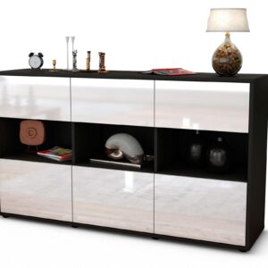 Sideboard Dorett | Korpus Anthrazit | Front in Hochglanz Weiß | 136x79x35cm (BxHxT)
