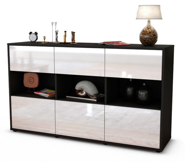 Sideboard Dorett | Korpus Anthrazit | Front in Hochglanz Weiß | 136x79x35cm (BxHxT)