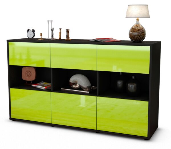 Sideboard Dorett | Korpus Anthrazit | Front in Hochglanz Grün | 136x79x35cm (BxHxT)