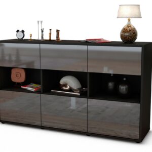 Sideboard Dorett | Korpus Anthrazit | Front in Hochglanz Grau | 136x79x35cm (BxHxT)