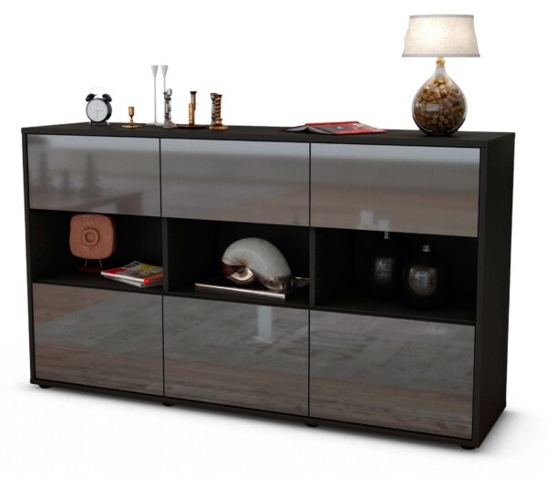 Sideboard Dorett | Korpus Anthrazit | Front in Hochglanz Grau | 136x79x35cm (BxHxT)