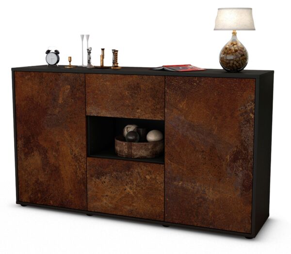Sideboard Doriana | Korpus Anthrazit | Front in Rost Optik | 136x79x35cm (BxHxT)